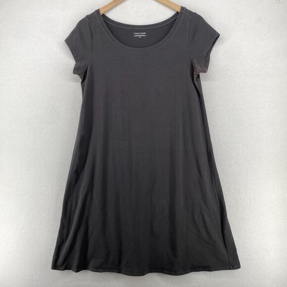 EILEEN FISHER Dress M Stretch Organic Cotton Jersey Short Sleeve Gray USA - Picture 1 of 14